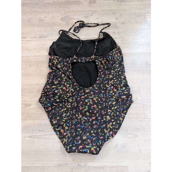 Athleta Leopard Keyhole One Piece Swimsuit‎ women's XL black dark multicolor - Picture 5 of 8